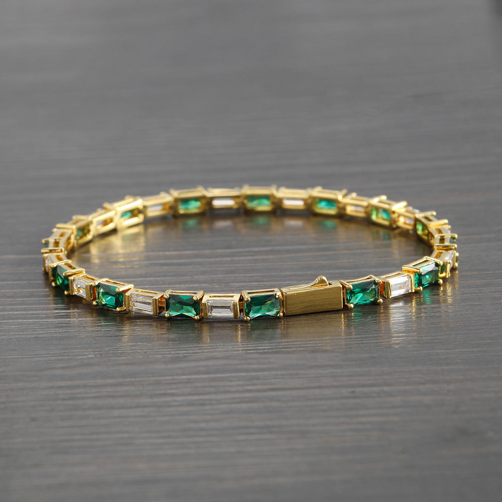 Dames Armband Rechthoekige Zirkonia Groen Geometrisch Design 18-20cm