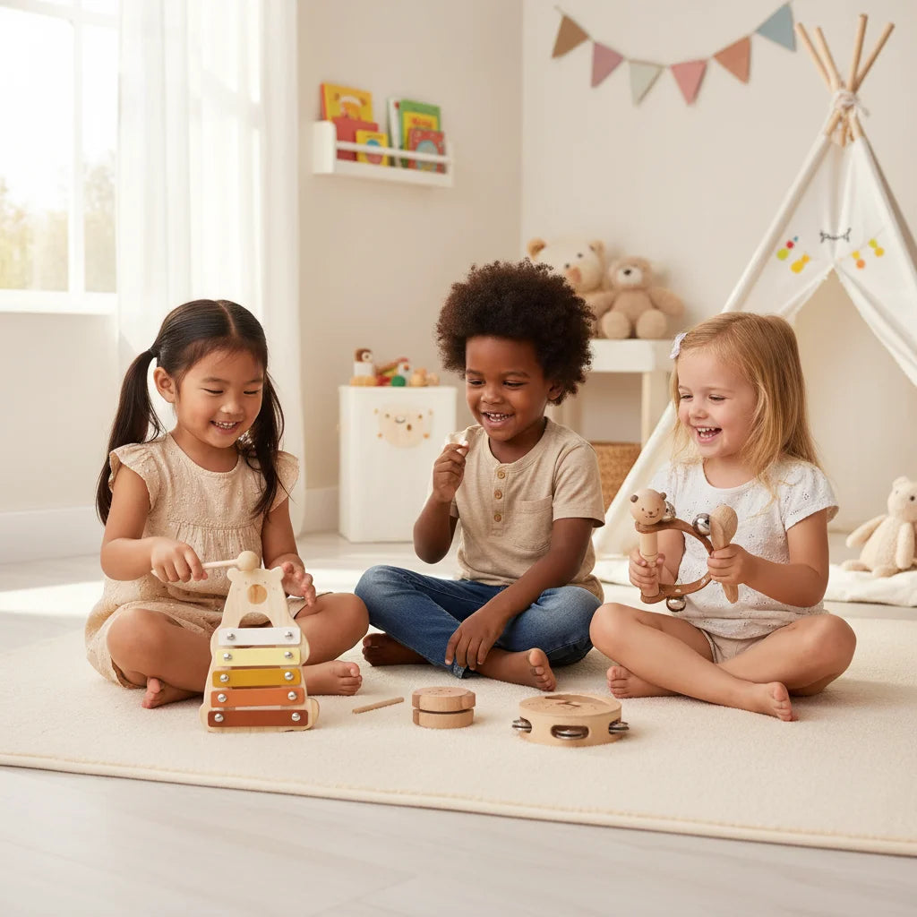 BeerMelodie – Montessori Muzikale Houten Speelset voor Baby's en Peuters Naturel