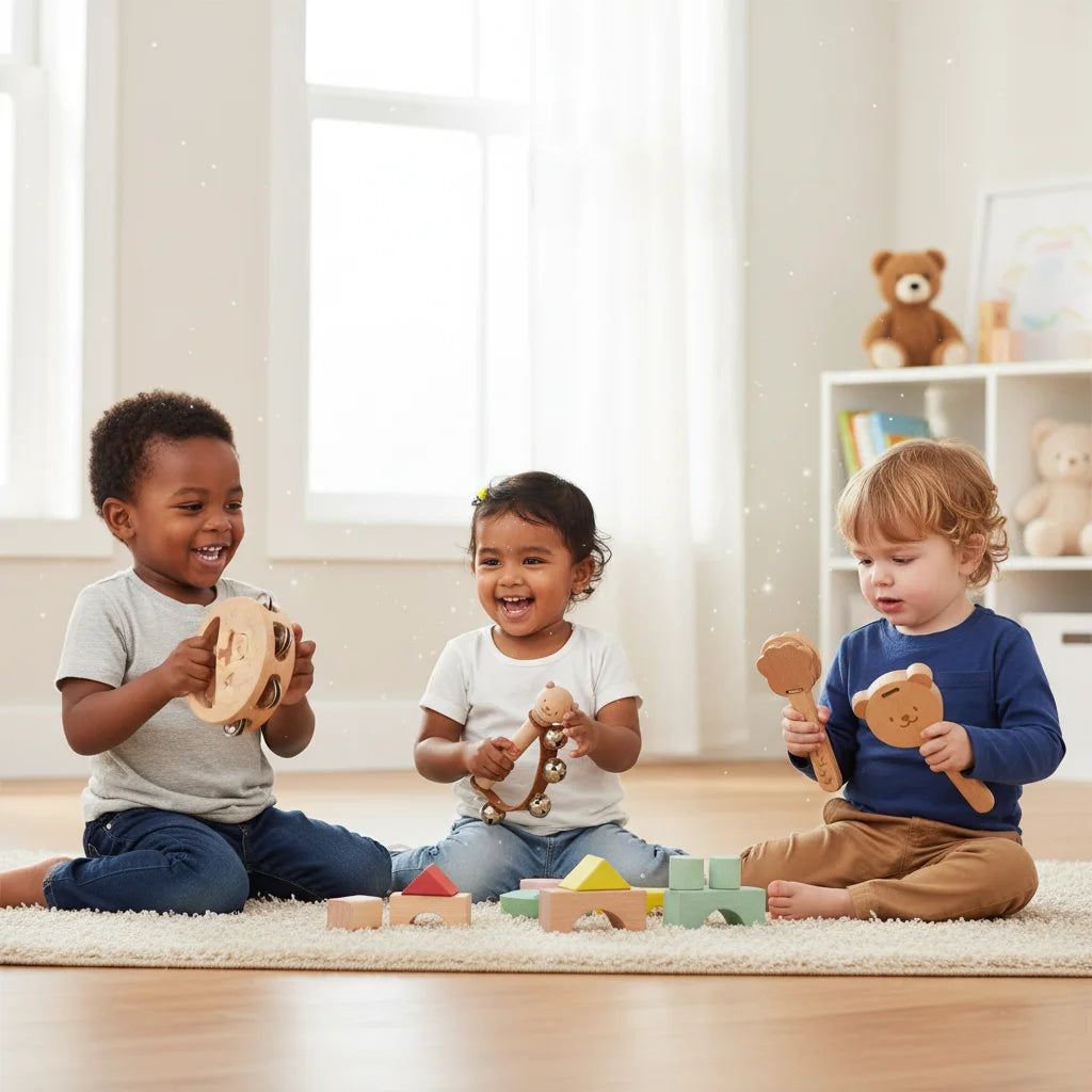 BeerMelodie – Montessori Muzikale Houten Speelset voor Baby's en Peuters Naturel