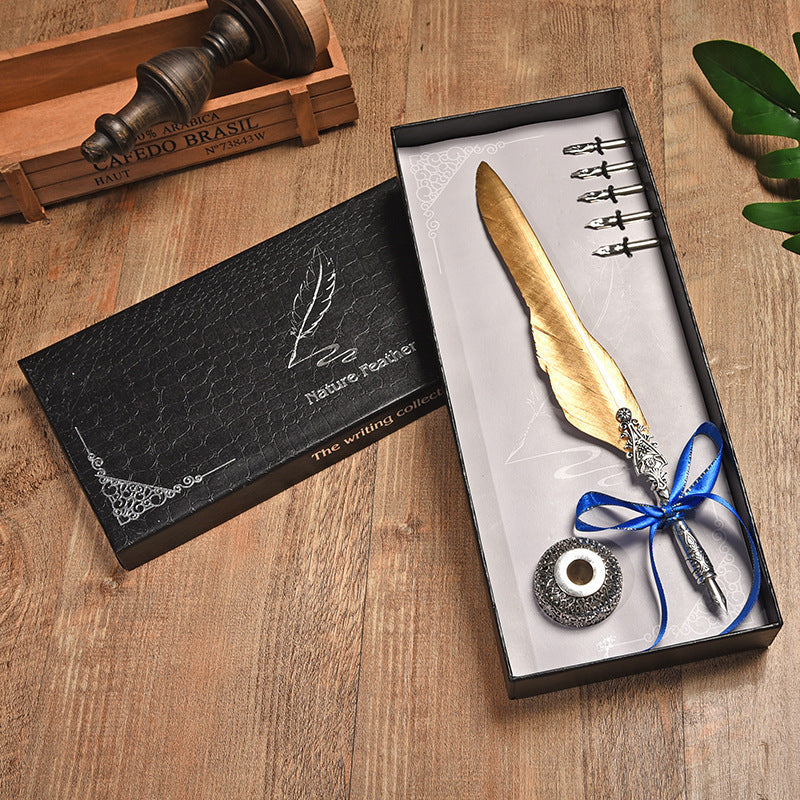 Vintage Veren Pen Set - Luxe Geschenkdoos, Roestvrij Staal