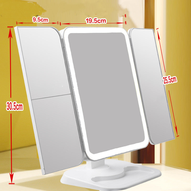 Trifold make-up spiegel met LED-verlichting, 10x vergroting, draaibaar, wit