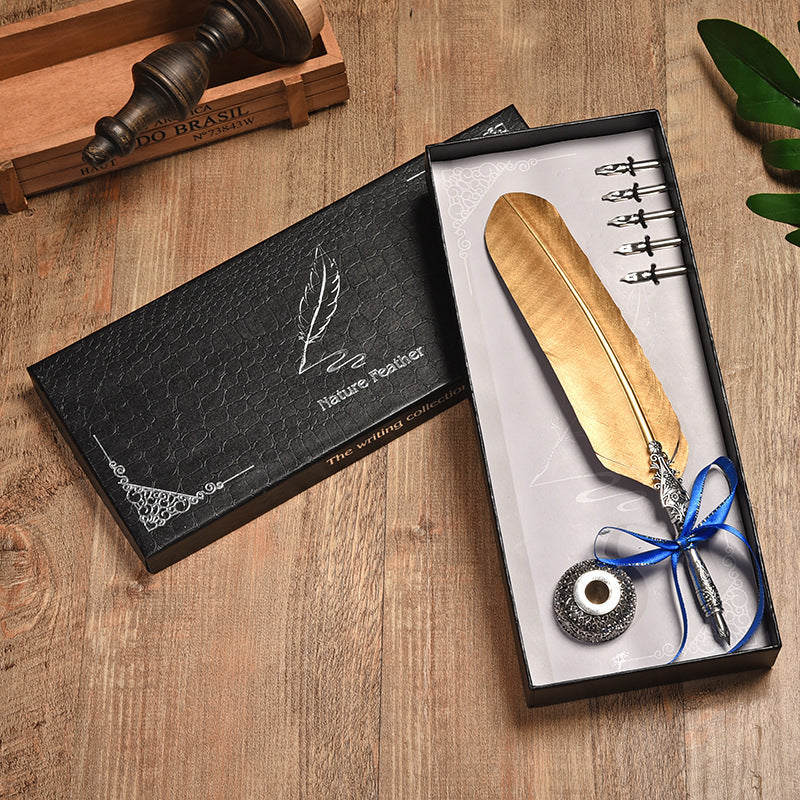 Vintage Veren Pen Set - Luxe Geschenkdoos, Roestvrij Staal