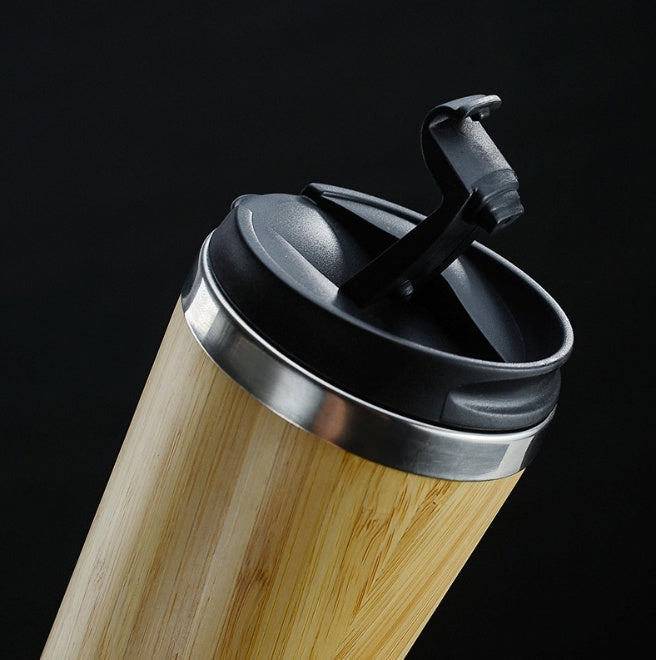 Bamboe koffiebeker - 450ml - Dubbelwandig - Lekvrij deksel