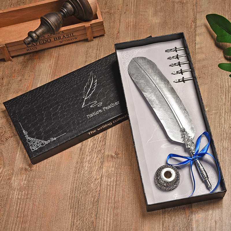 Vintage Veren Pen Set - Luxe Geschenkdoos, Roestvrij Staal