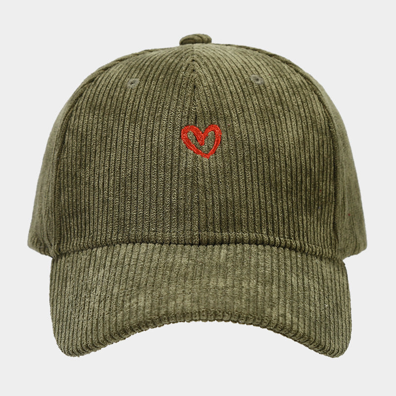 Corduroy Baseball Cap - Geborduurd Hartje - Verstelbaar - Coole Pet