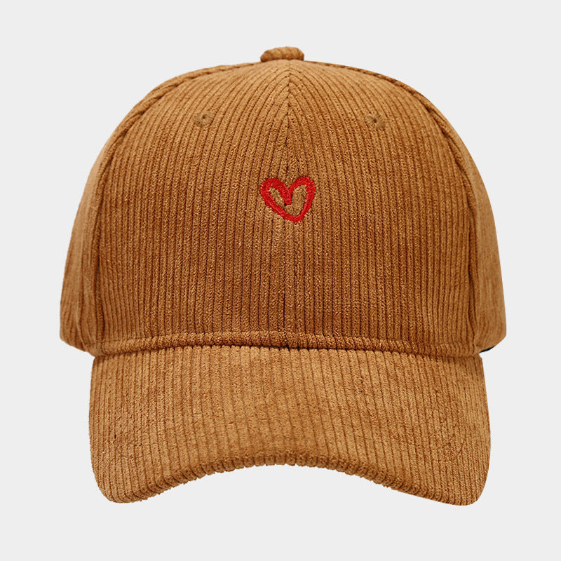 Corduroy Baseball Cap - Geborduurd Hartje - Verstelbaar - Coole Pet