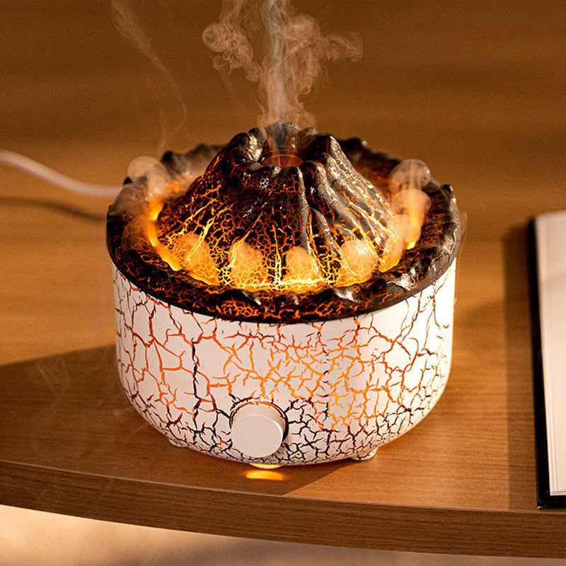 Vulkaan Luchtbevochtiger met LED Vlammen en Aromatherapie – Ultrastille Diffuser, 0.5L
