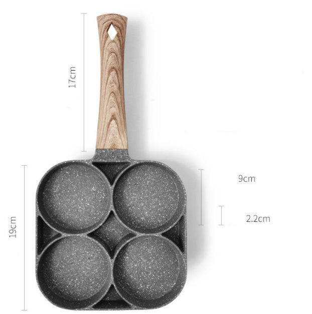 Multifunctionele 4-gats koekenpan – anti-aanbak, aluminium, met houten handvat