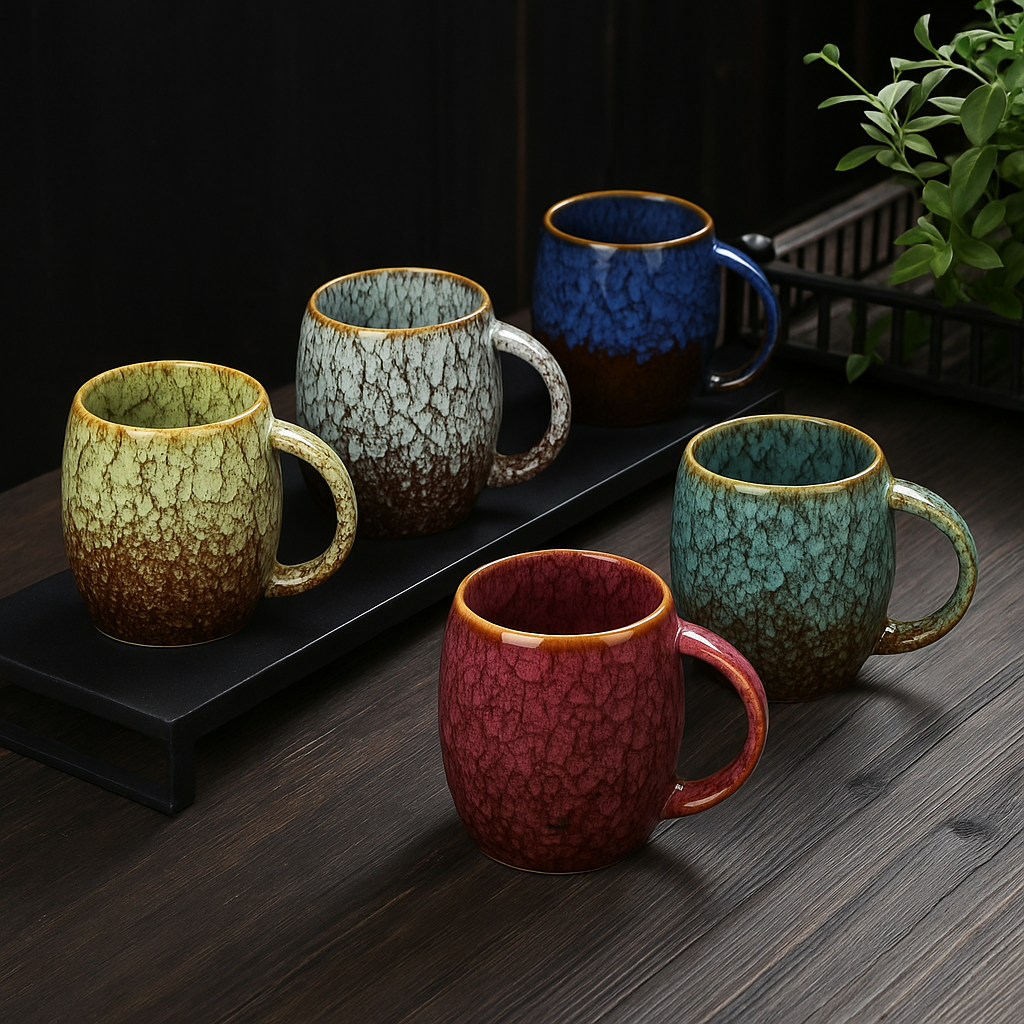 Grote Keramische Koffiemok - Japans Design, Uniek Retro Patroon - Mok 500ml