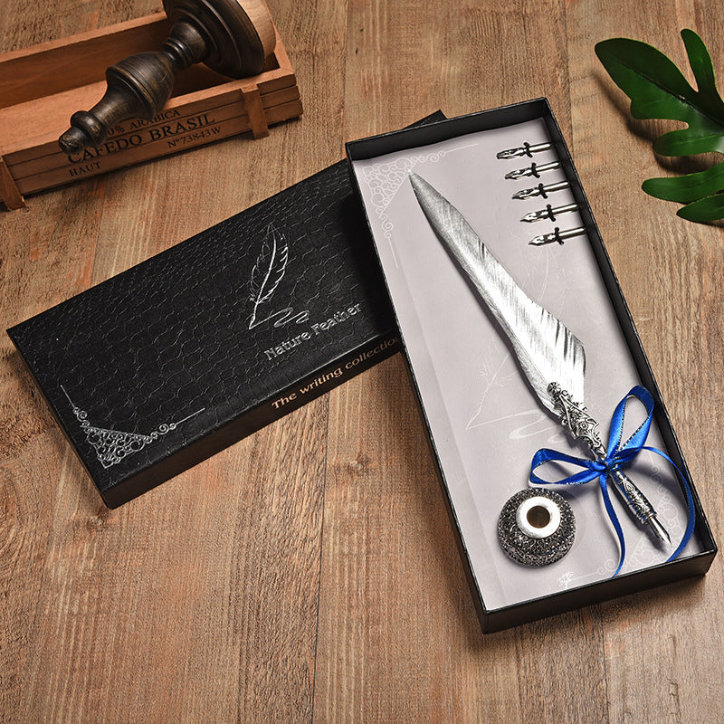Vintage Veren Pen Set - Luxe Geschenkdoos, Roestvrij Staal