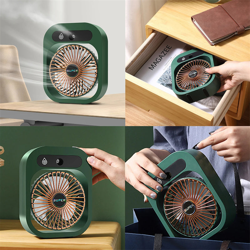 Draagbare USB Airco Ventilator met Nevel – 3 Snelheden, Oplaadbaar, Luchtbevochtiger