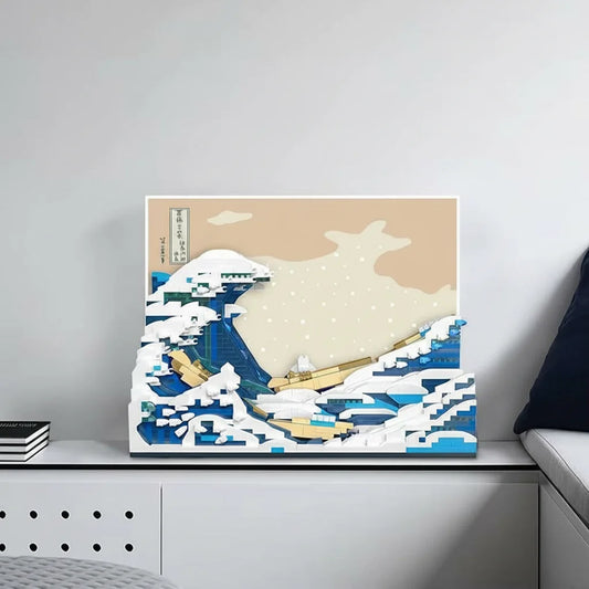 ArtBlocks Bouwset - Decoratief Kunstobject 3D Mozaïek Bouwwerk - Kanagawa Golven of Sterrennacht