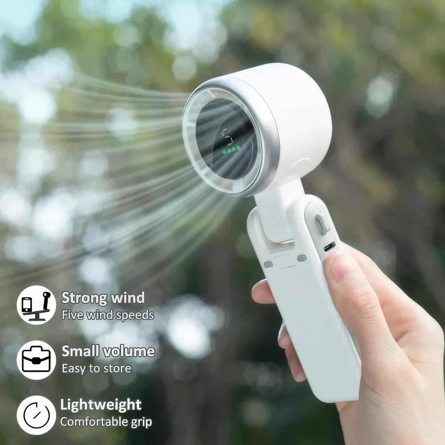 Draagbare Opvouwbare Mini Ventilator – 180° Kantelbaar, Krachtige Turbo, USB-C, Stil