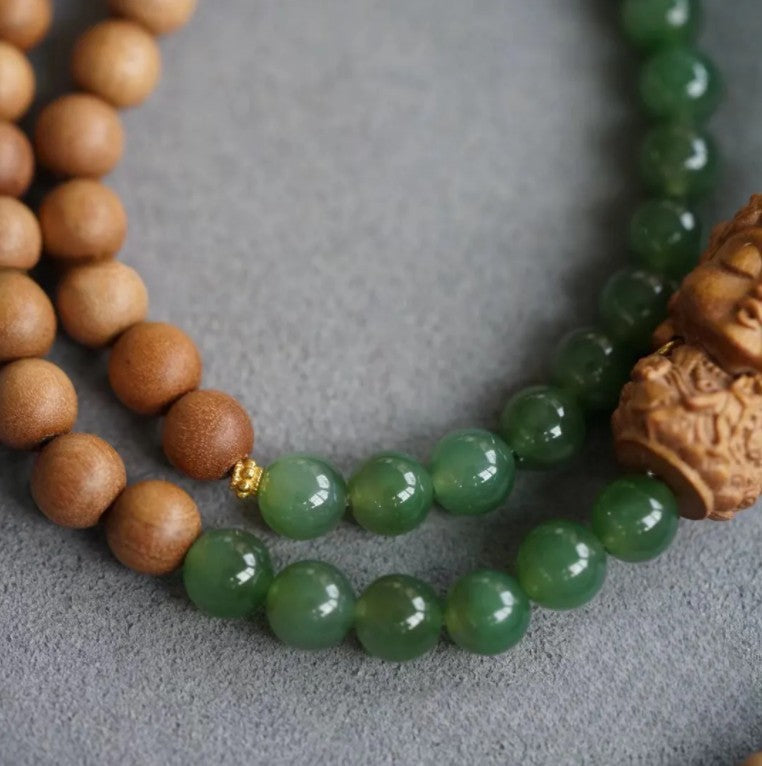 Dubbele Armband van Sandelhout en Groene Jasper met Tara-hanger