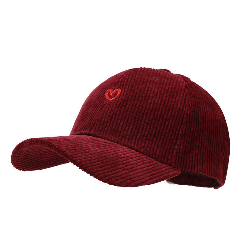 Corduroy Baseball Cap - Geborduurd Hartje - Verstelbaar - Coole Pet