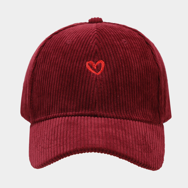 Corduroy Baseball Cap - Geborduurd Hartje - Verstelbaar - Coole Pet