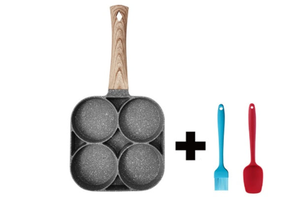 Multifunctionele 4-gats koekenpan – anti-aanbak, aluminium, met houten handvat