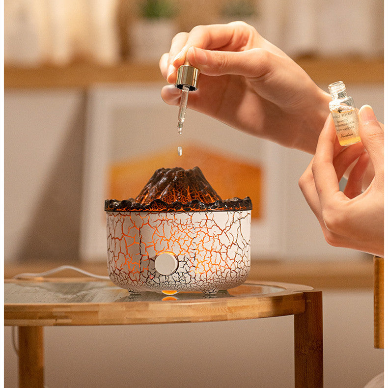 Vulkaan Luchtbevochtiger met LED Vlammen en Aromatherapie – Ultrastille Diffuser, 0.5L
