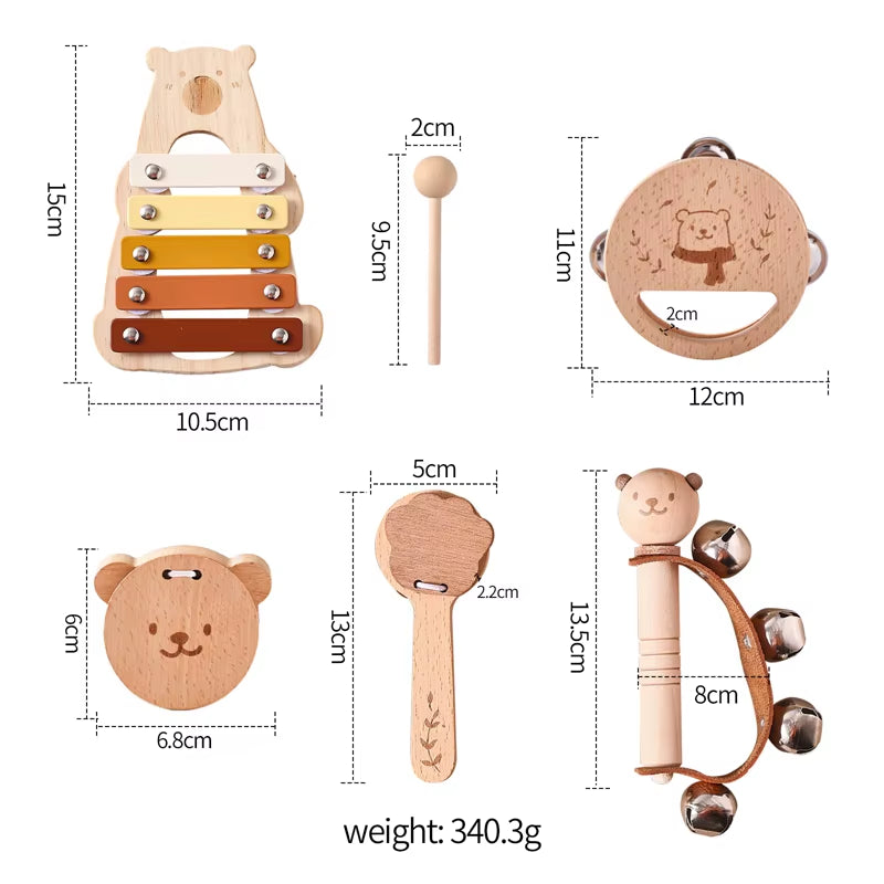 5Pc Set Montessori Toys Baby Music Toys Musical Instrument Wooden Educational Toys Baby 0 3 Years Toys Bear Xylophone Toys Gifts