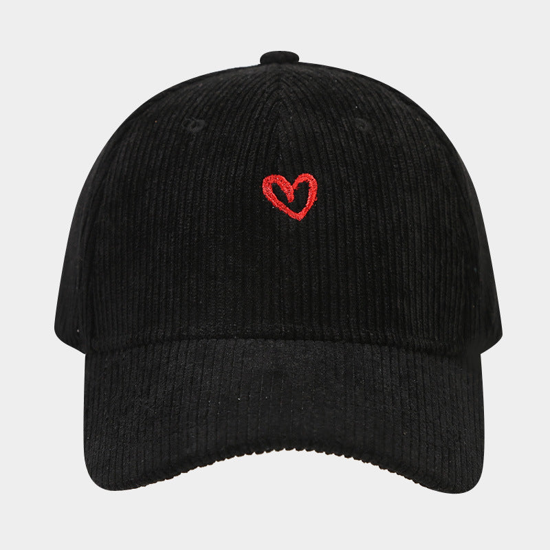 Corduroy Baseball Cap - Geborduurd Hartje - Verstelbaar - Coole Pet