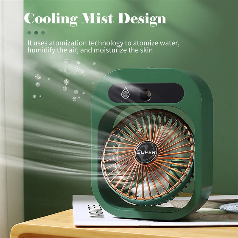 Draagbare USB Airco Ventilator met Nevel – 3 Snelheden, Oplaadbaar, Luchtbevochtiger