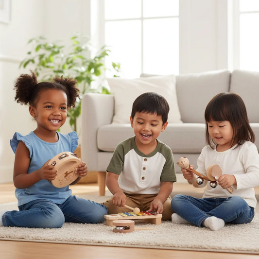 BeerMelodie – Montessori Muzikale Houten Speelset voor Baby's en Peuters Naturel