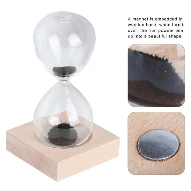 Magnetische Glazen Zandloper met Basis voor op het Bureau – Decoratief Ornament