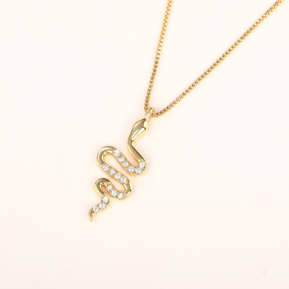 Dames Ketting met Slang Hanger - Zirkonia - Goud of Witgoud - Luxe Feestsieraad