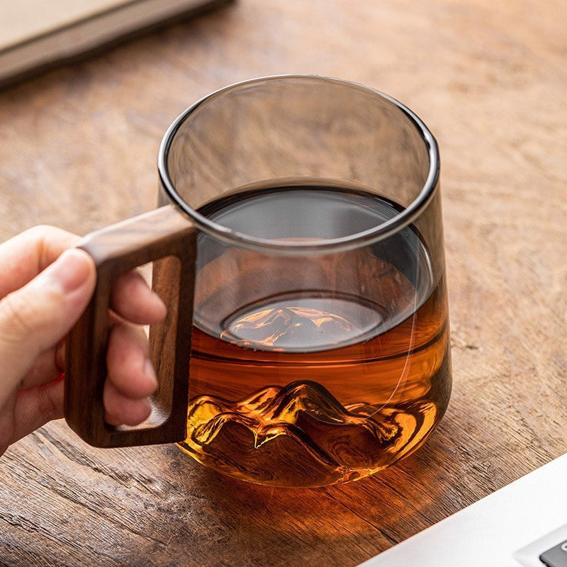 Design Beker van Borosilicaatglas met Houten Handvat - 400 ml Mok - Modern en Stijlvol