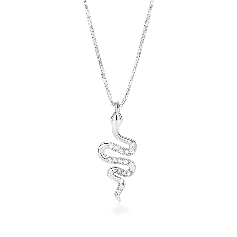 Dames Ketting met Slang Hanger - Zirkonia - Goud of Witgoud - Luxe Feestsieraad