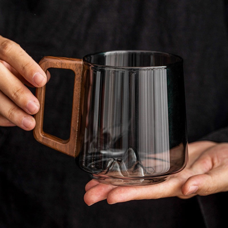 Design Beker van Borosilicaatglas met Houten Handvat - 400 ml Mok - Modern en Stijlvol