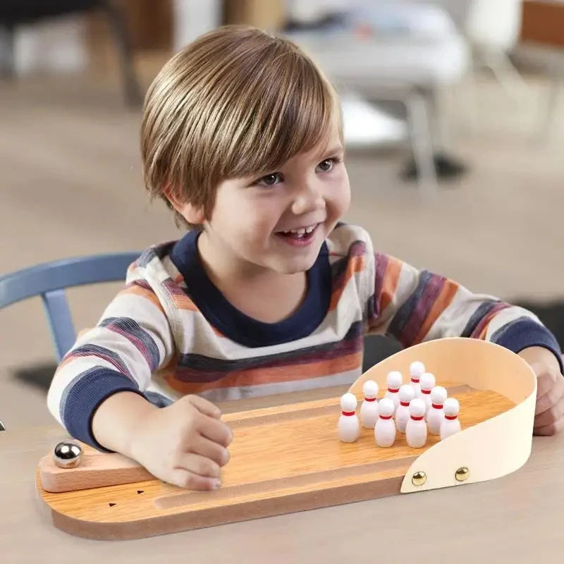 Mini Bowling Spelset - Tafelmodel Bowlingbaan met 10 Pins - Houten Desktop Spel