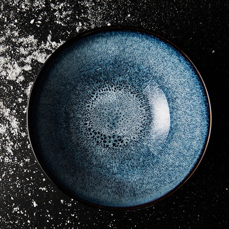Japanse Keramische Ramen Kom - Retro Blauw Onderglazuur - Grote Soep en Salade Kom