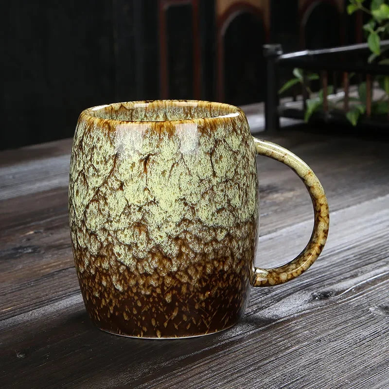 Grote Keramische Koffiemok - Japans Design, Uniek Retro Patroon - Mok 500ml