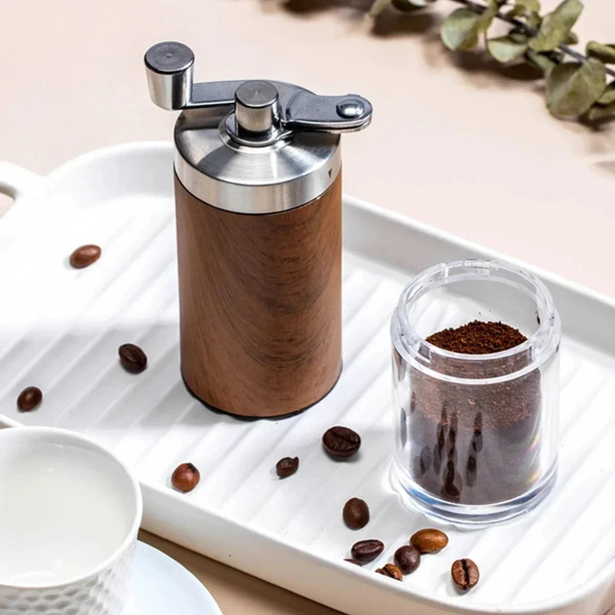 Vintage Handmatige Koffiemolen met Houtlook - Roestvrijstaal