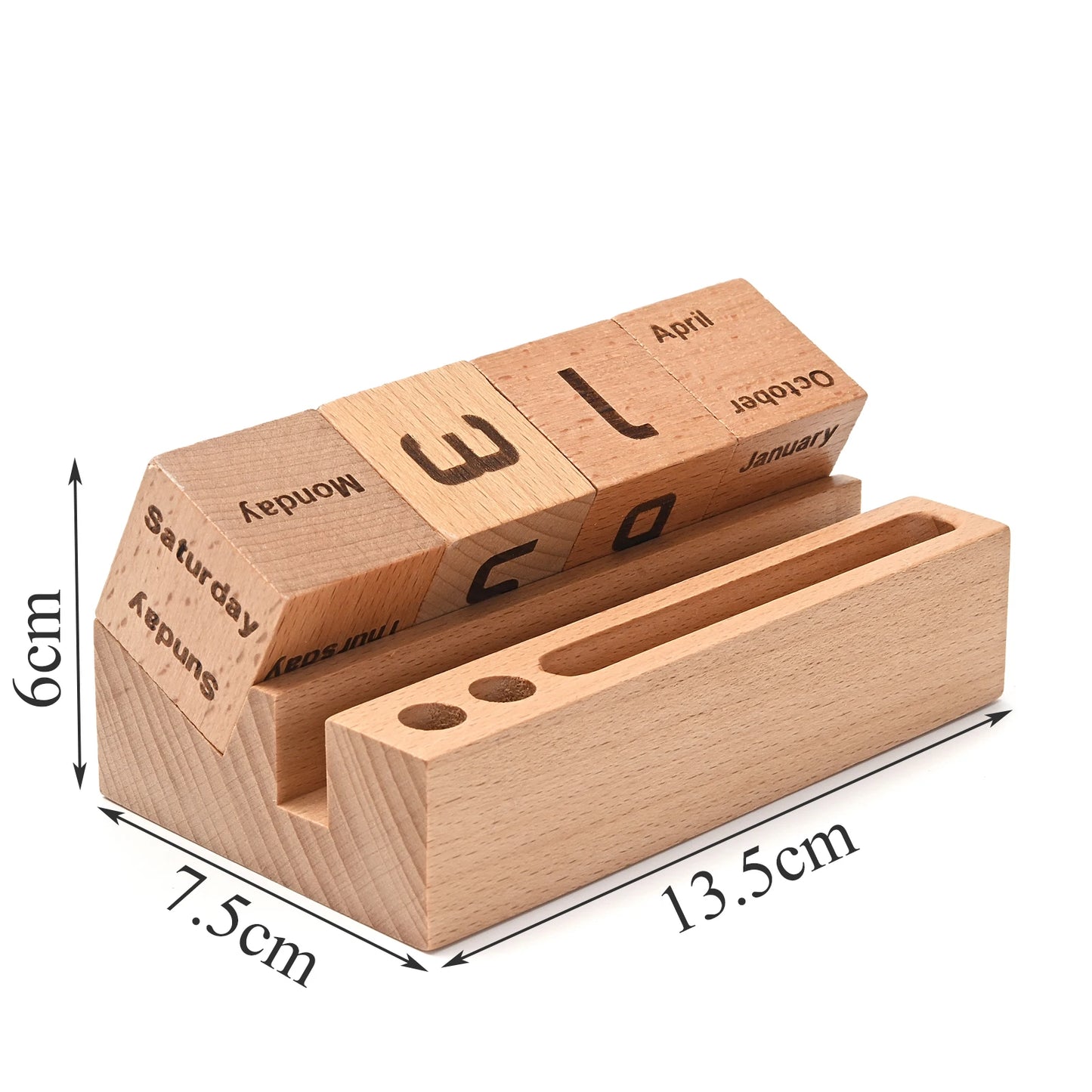 Houten Kalender met Draaiblokken – Bureau Accessoire