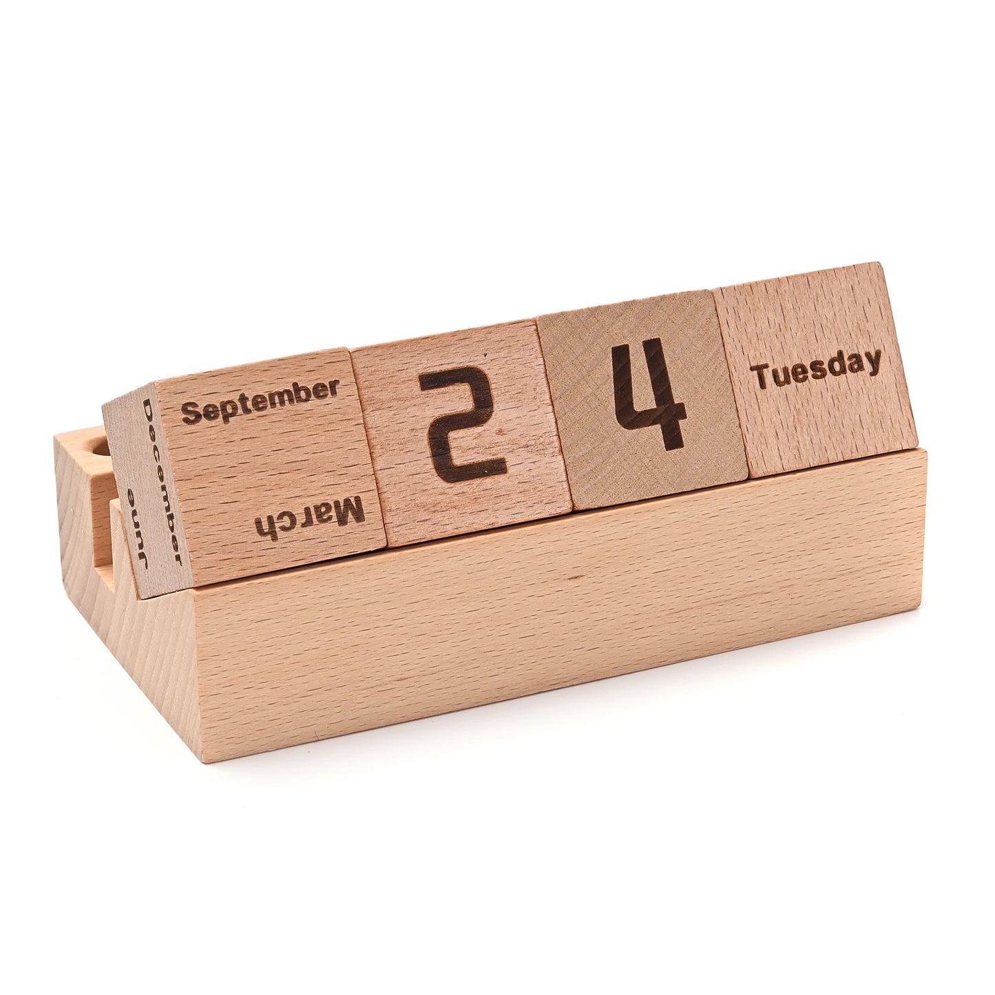 Houten Kalender met Draaiblokken – Bureau Accessoire