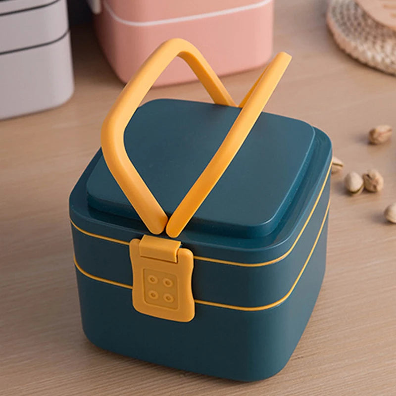 1000ml Draagbare 2-laagse Gezonde Lunchbox voor Magnetron met Bestek