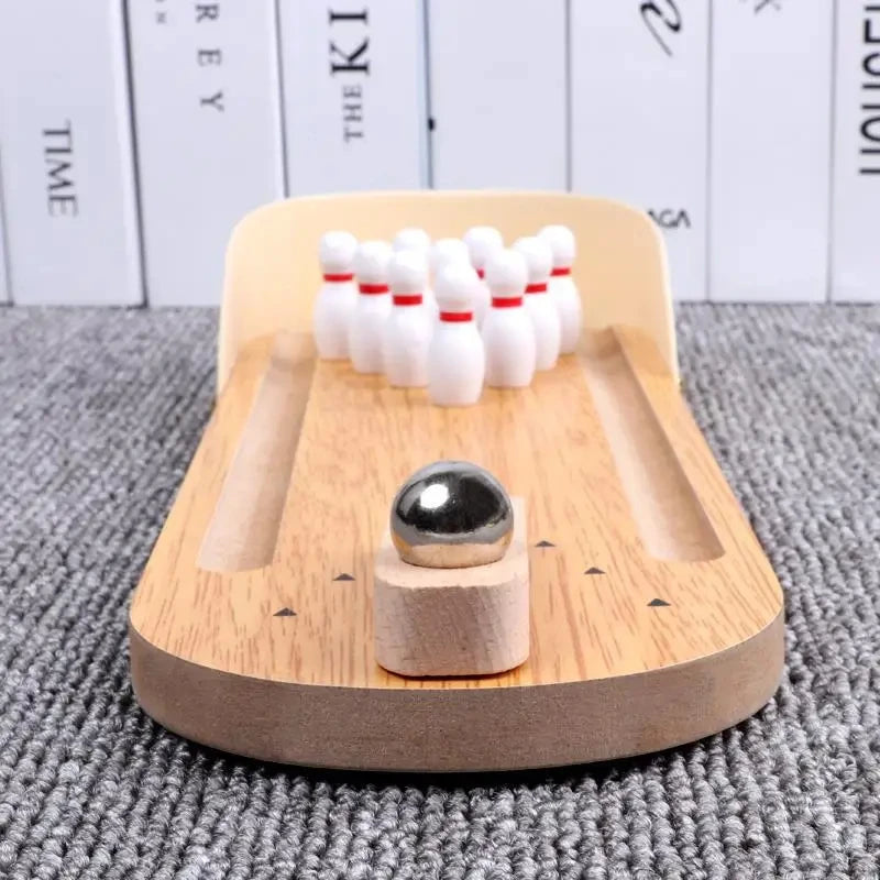 Mini Bowling Spelset - Tafelmodel Bowlingbaan met 10 Pins - Houten Desktop Spel