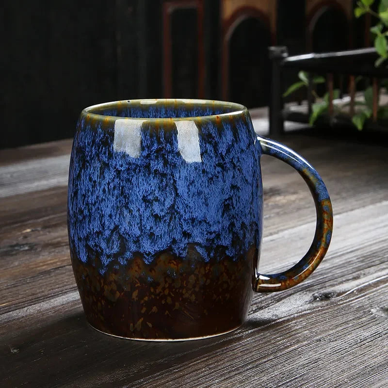 Grote Keramische Koffiemok - Japans Design, Uniek Retro Patroon - Mok 500ml