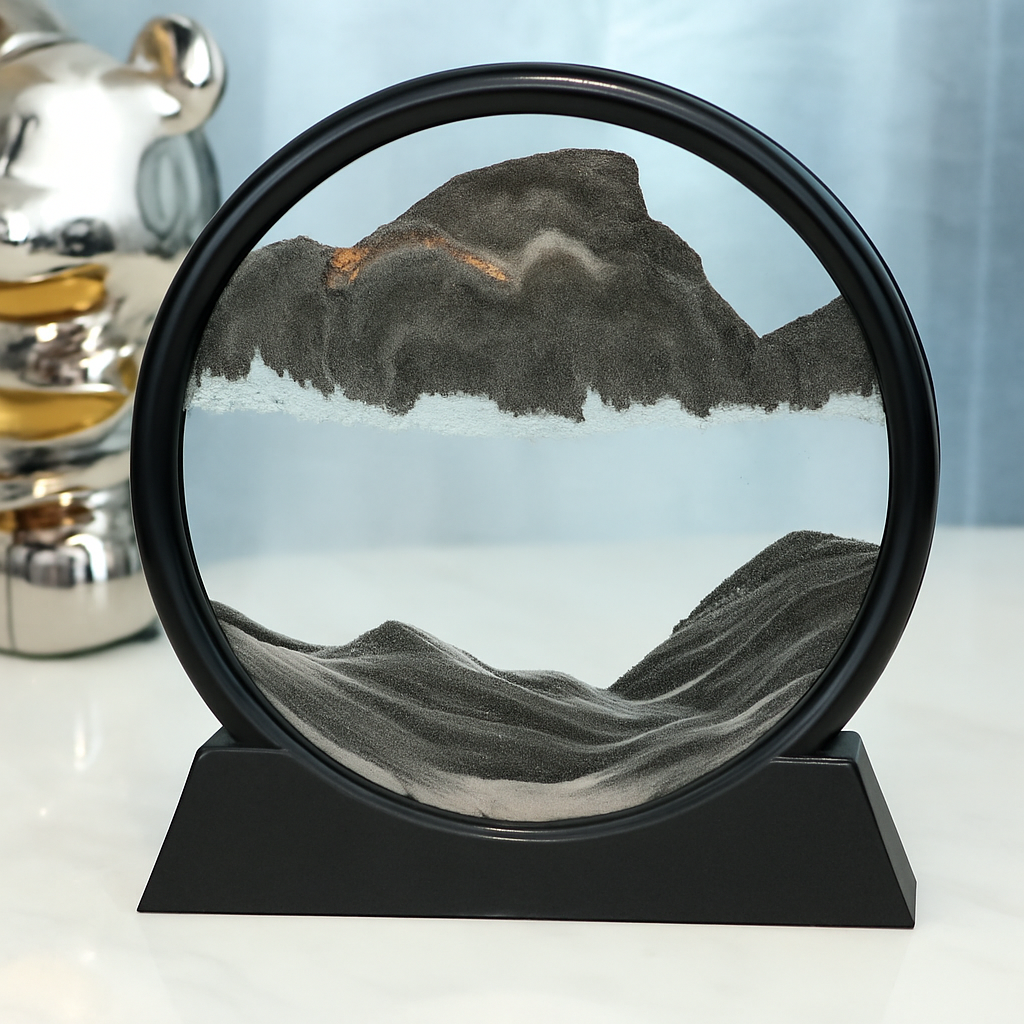 3D Bewegend Zandkunst Schilderij Rond Glas Zandlandschap Uurglas Decoratie