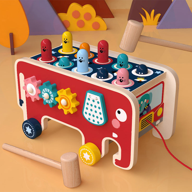 Houten Montessori Hamertje Tik Speelgoed - Dierenbus - Educatief voor Peuters en Kinderen