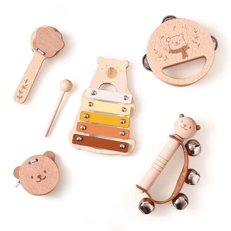 5Pc Set Montessori Toys Baby Music Toys Musical Instrument Wooden Educational Toys Baby 0 3 Years Toys Bear Xylophone Toys Gifts