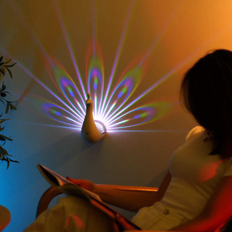 Pauwen Wandlamp – Kleurrijke 3D Nachtlamp met Afstandsbediening en Timer