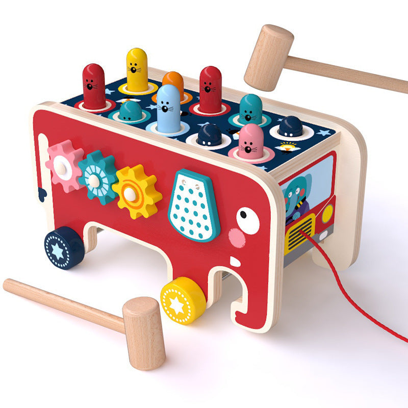 Houten Montessori Hamertje Tik Speelgoed - Dierenbus - Educatief voor Peuters en Kinderen