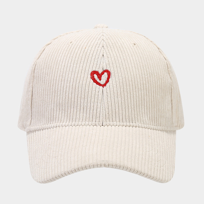 Corduroy Baseball Cap - Geborduurd Hartje - Verstelbaar - Coole Pet