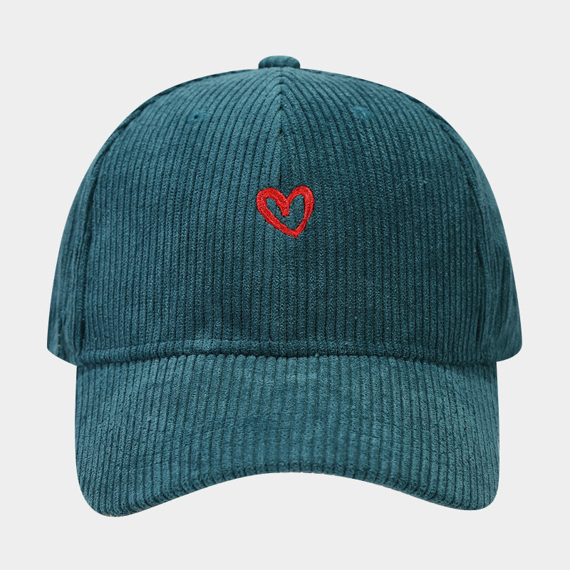 Corduroy Baseball Cap - Geborduurd Hartje - Verstelbaar - Coole Pet