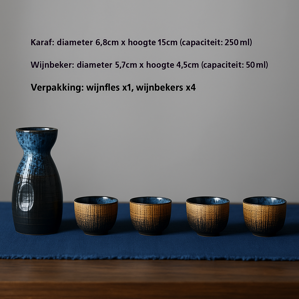 Japanse Sake Set van Keramiek – Traditionele Karaf met 4 Sake Bekers