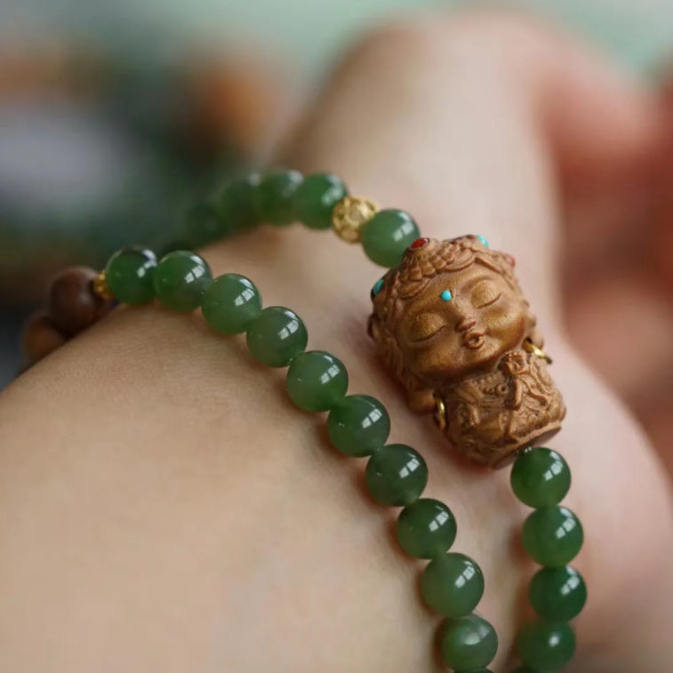 Dubbele Armband van Sandelhout en Groene Jasper met Tara-hanger