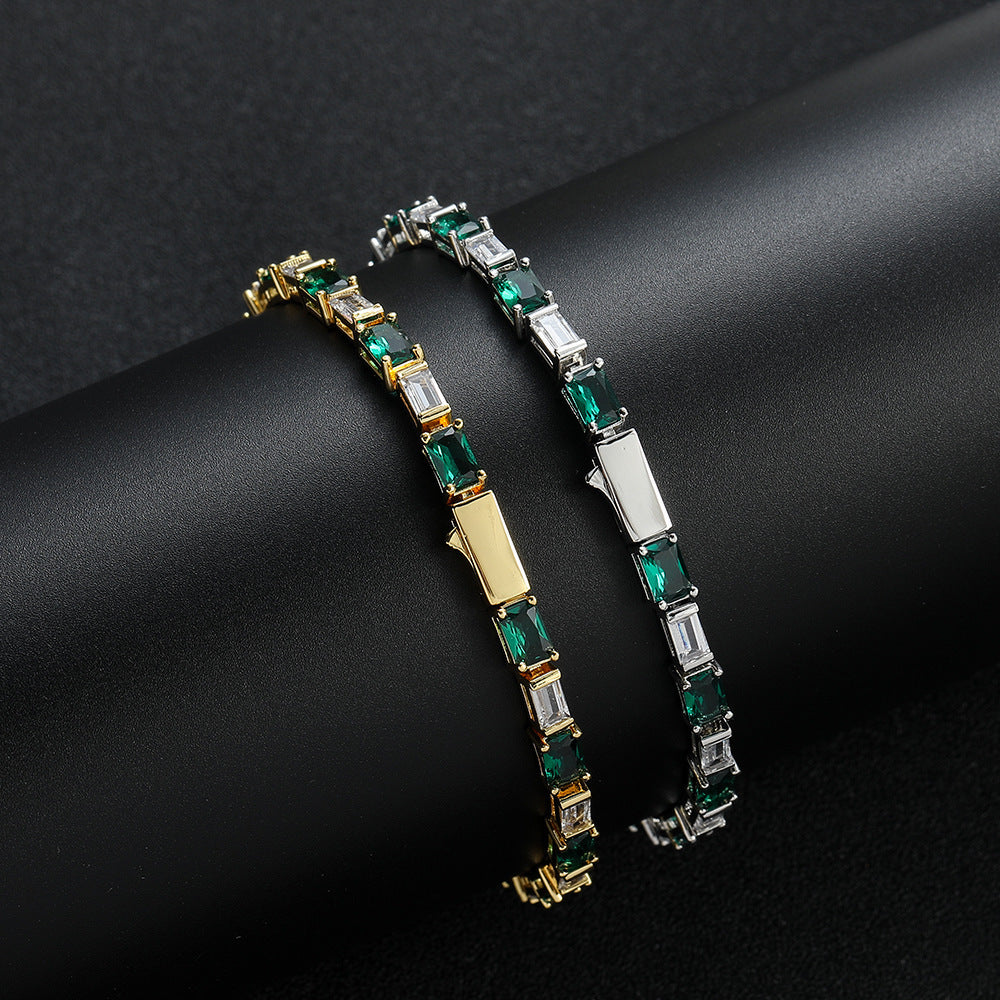 Dames Armband Rechthoekige Zirkonia Groen Geometrisch Design 18-20cm